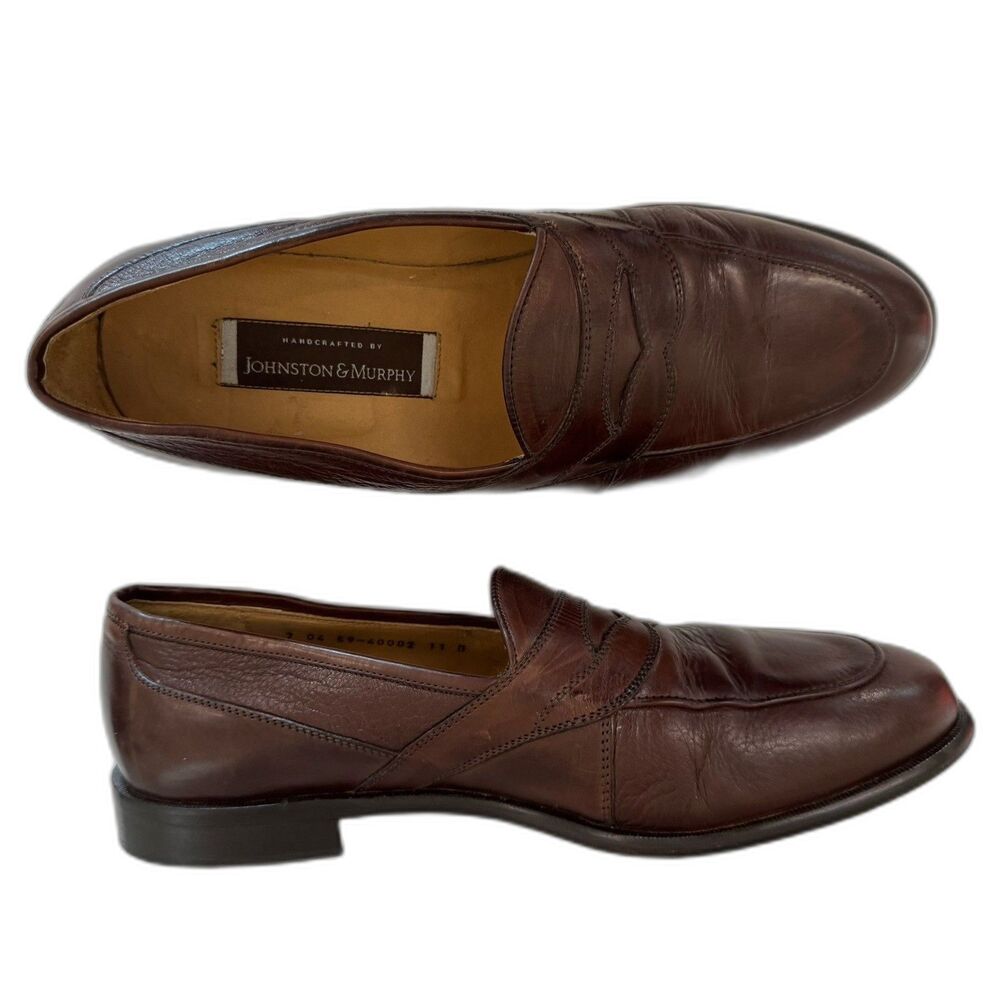 Johnston & Murphy Brown Leather Slip On Penny Loafers Men 11 M Classic Preppy